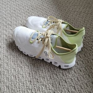 On Running White and Green Shoes